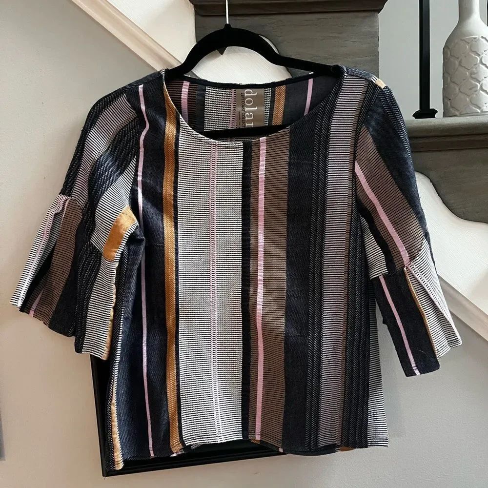 Dolan Left Coast Collection 3/4 Pleated Striped Mixed Media Top sz XS